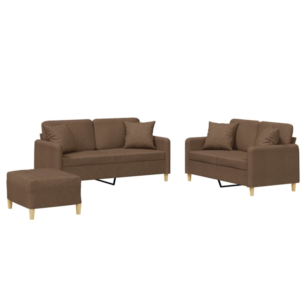 vidaXL Set de canapele cu perne, 3 piese, maro, textil
