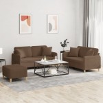 vidaXL Set de canapele cu perne, 3 piese, maro, textil vidaXL Set de canapele cu perne, 3 piese, maro, textil