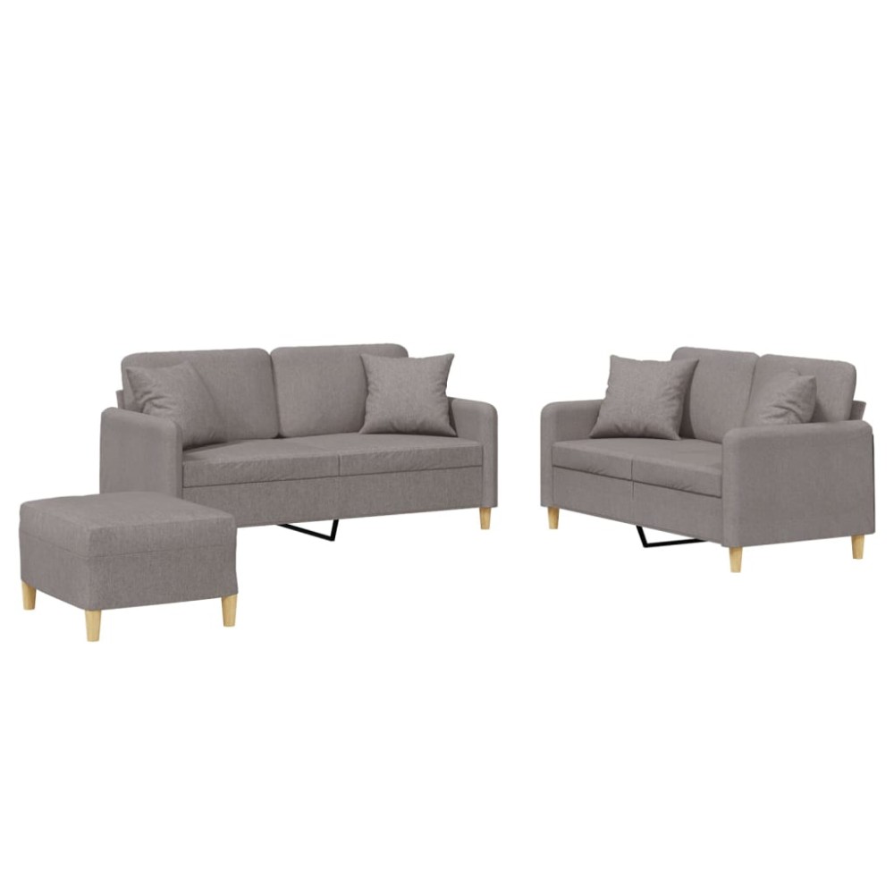 vidaXL Set de canapele cu perne, 3 piese, gri taupe, textil
