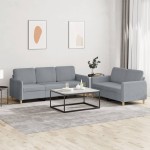 vidaXL Set de canapele cu perne, 2 piese, gri deschis, textil vidaXL Set de canapele cu perne, 2 piese, gri deschis, textil