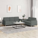 vidaXL Set de canapele cu perne, 2 piese, gri închis, textil