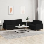 vidaXL Set de canapele cu perne, 2 piese, negru, textil vidaXL Set de canapele cu perne, 2 piese, negru, textil