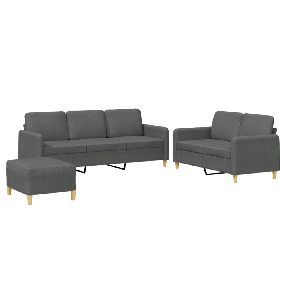 vidaXL Set de canapele cu perne, 3 piese, gri închis, textil