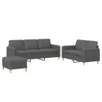 vidaXL Set de canapele cu perne, 3 piese, gri închis, textil vidaXL Set de canapele cu perne, 3 piese, gri închis, textil