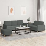 vidaXL Set de canapele cu perne, 3 piese, gri închis, textil vidaXL Set de canapele cu perne, 3 piese, gri închis, textil