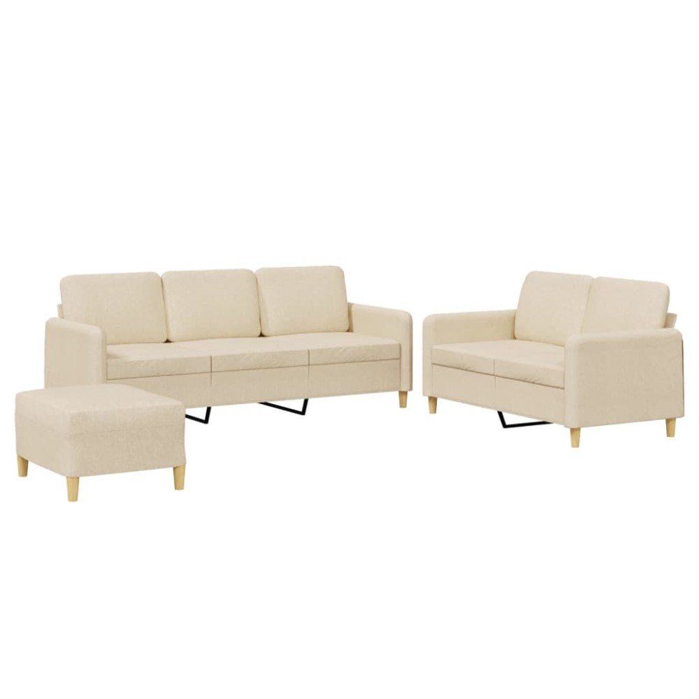 vidaXL Set de canapele cu perne, 3 piese, crem, textil