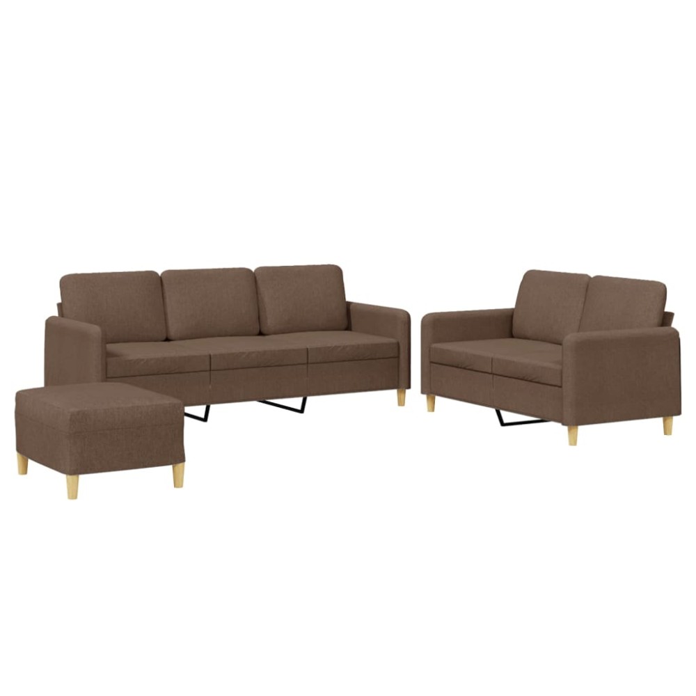 vidaXL Set de canapele cu perne, 3 piese, maro, textil