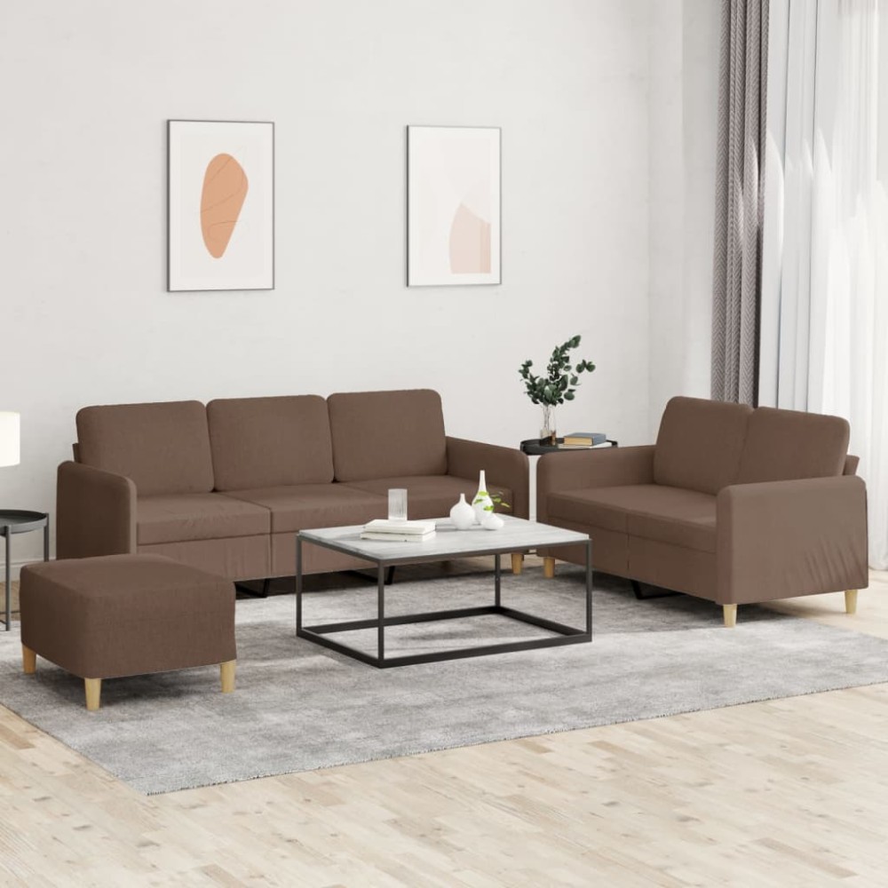 vidaXL Set de canapele cu perne, 3 piese, maro, textil