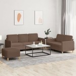 vidaXL Set de canapele cu perne, 3 piese, maro, textil vidaXL Set de canapele cu perne, 3 piese, maro, textil