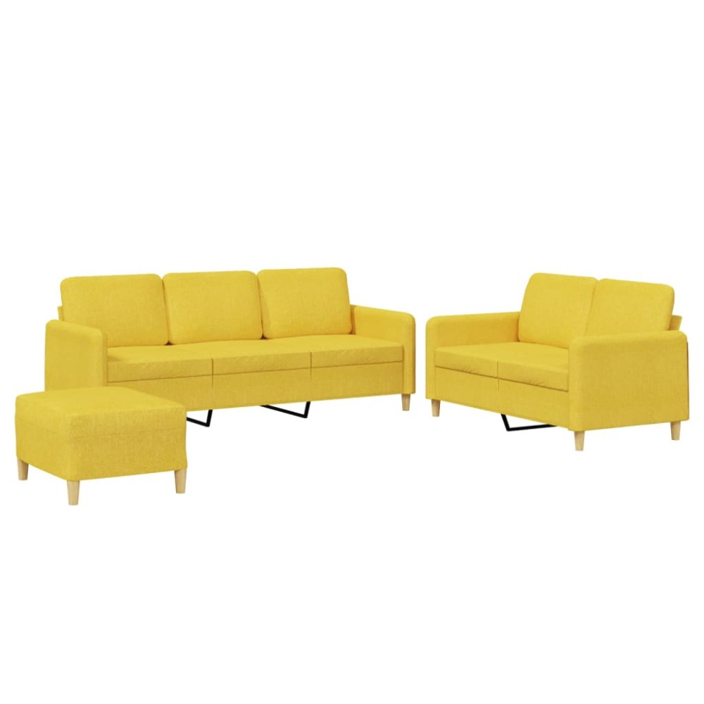 vidaXL Set de canapele cu perne, 3 piese, galben deschis, textil