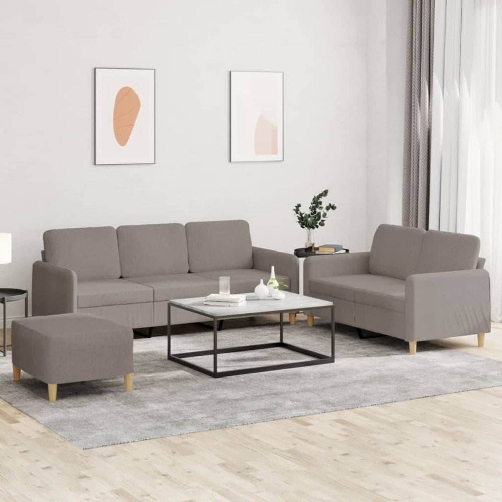 vidaXL Set de canapea cu perne, 3 piese, gri taupe, material textil