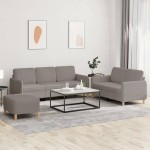 vidaXL Set de canapea cu perne, 3 piese, gri taupe, material textil vidaXL Set de canapea cu perne, 3 piese, gri taupe, material textil