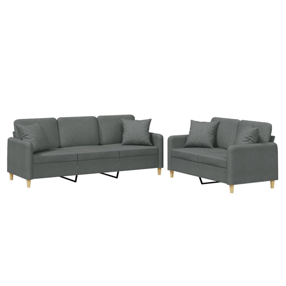 vidaXL Set de canapele cu perne, 2 piese, gri închis, material textil