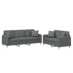 vidaXL Set de canapele cu perne, 2 piese, gri închis, material textil