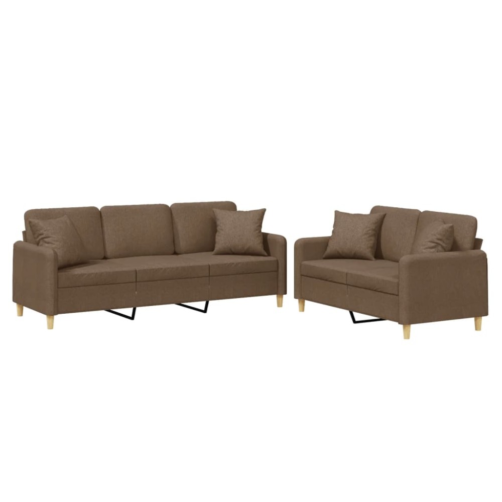 vidaXL Set de canapele cu perne, 2 piese, maro, textil