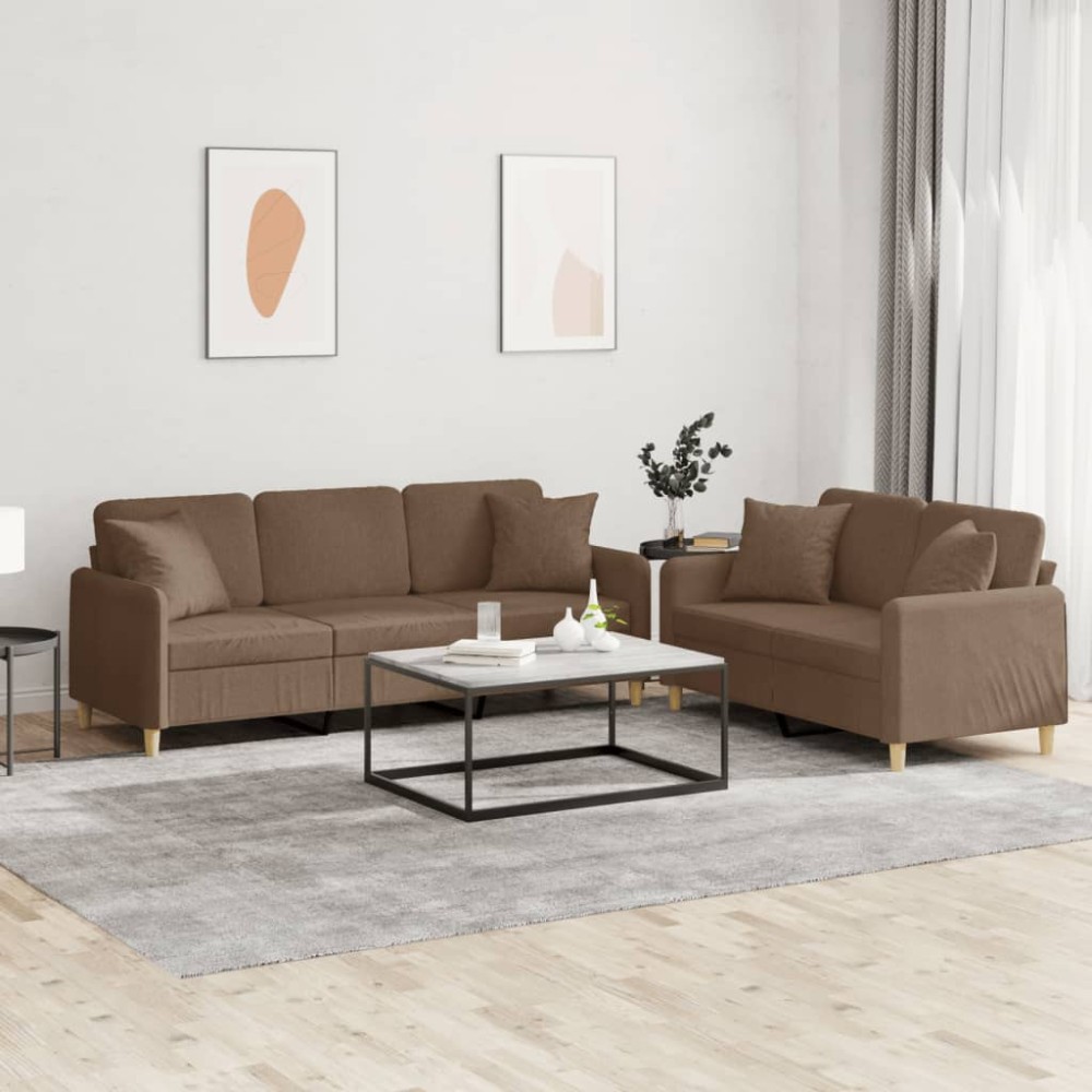 vidaXL Set de canapele cu perne, 2 piese, maro, textil