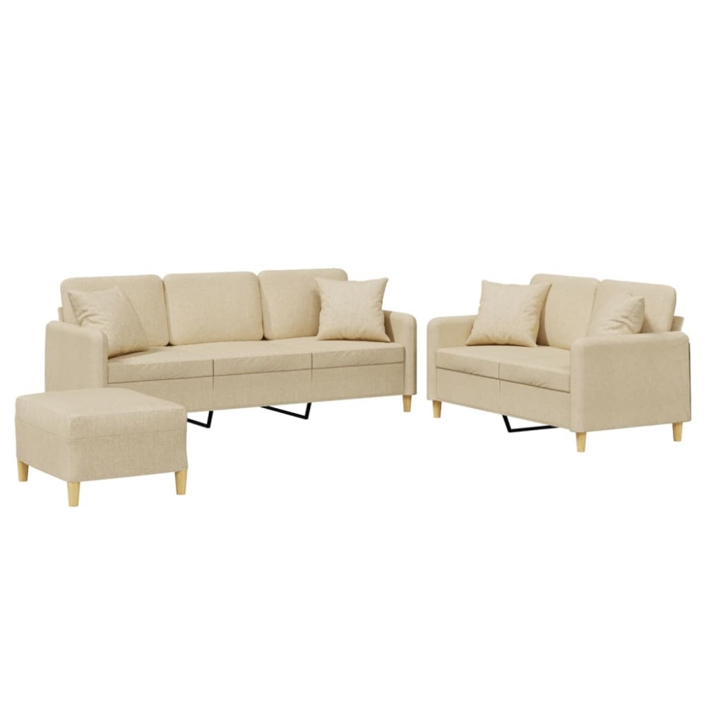 vidaXL Set de canapele cu perne, 3 piese, crem, textil