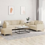 vidaXL Set de canapele cu perne, 3 piese, crem, textil vidaXL Set de canapele cu perne, 3 piese, crem, textil
