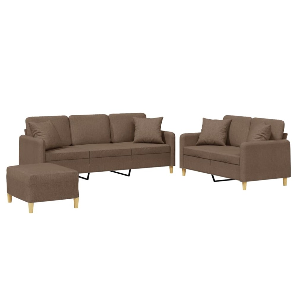 vidaXL Set de canapele cu perne, 3 piese, maro, textil