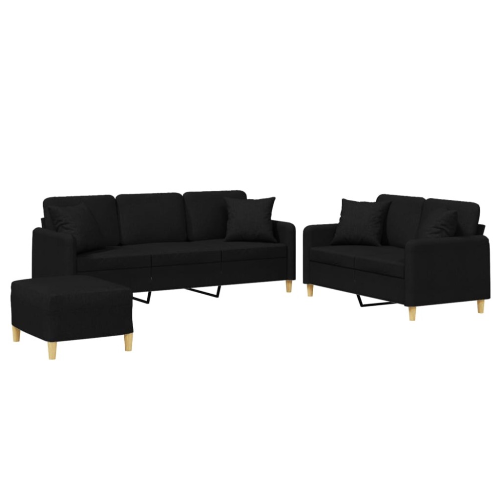vidaXL Set de canapele cu perne, 3 piese, negru, textil