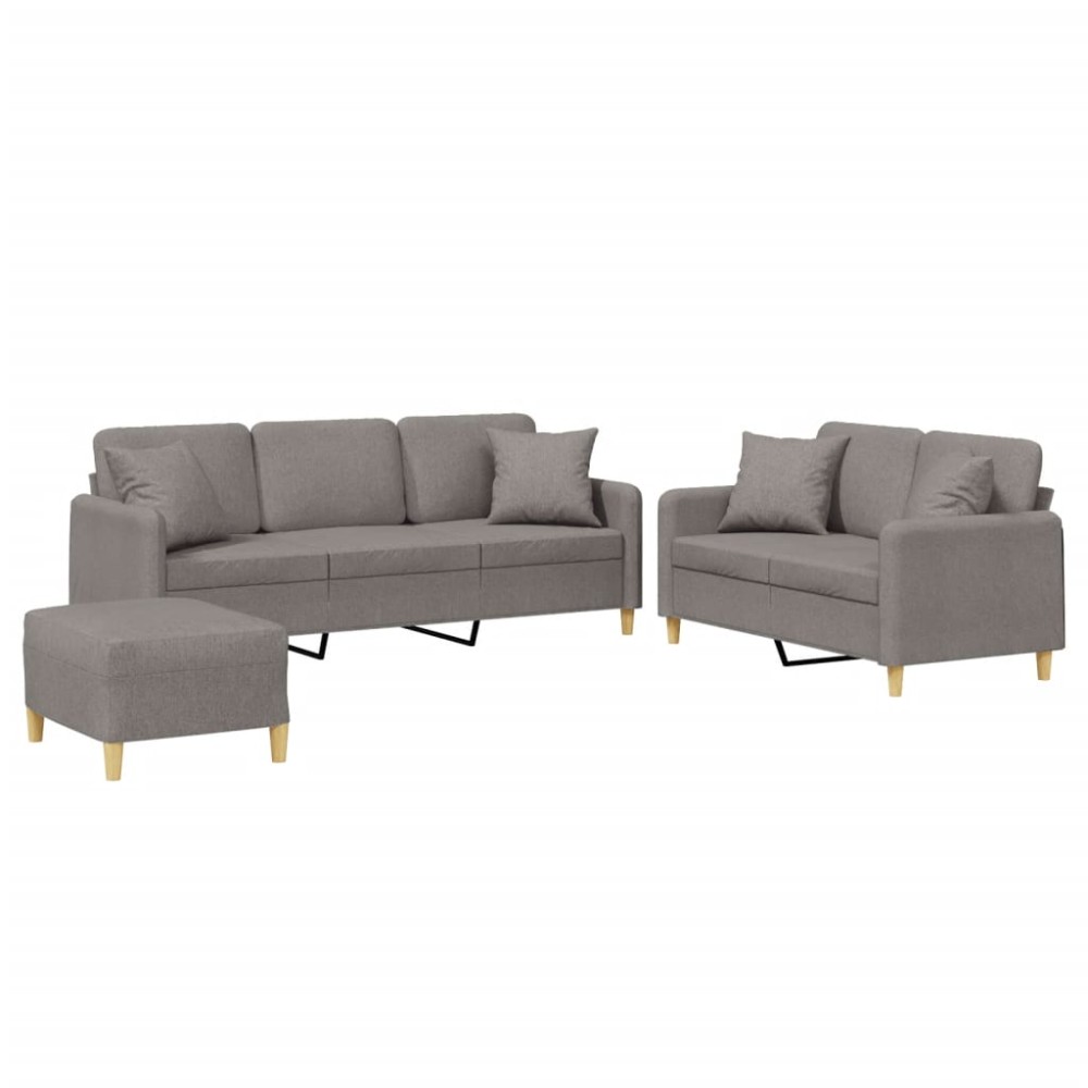 vidaXL Set de canapele cu perne, 3 piese, gri taupe, textil