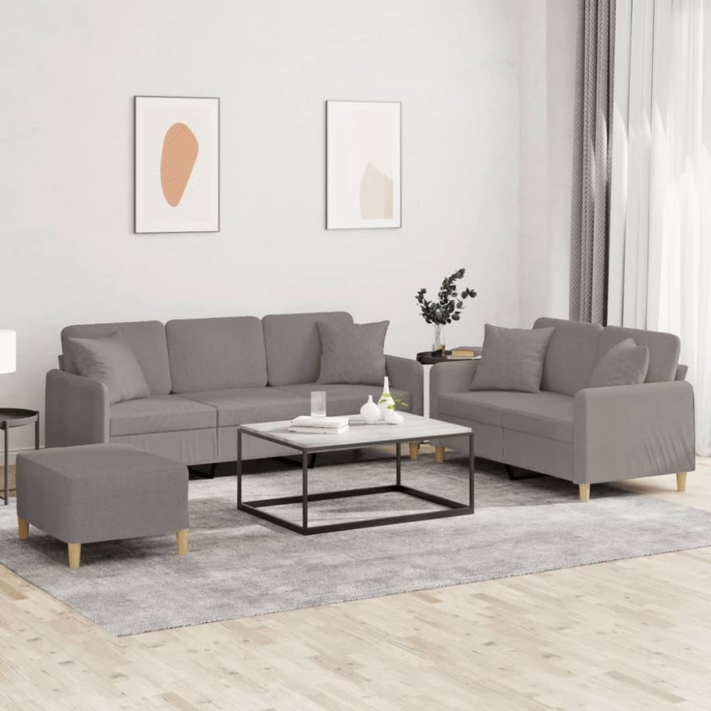 vidaXL Set de canapele cu perne, 3 piese, gri taupe, textil