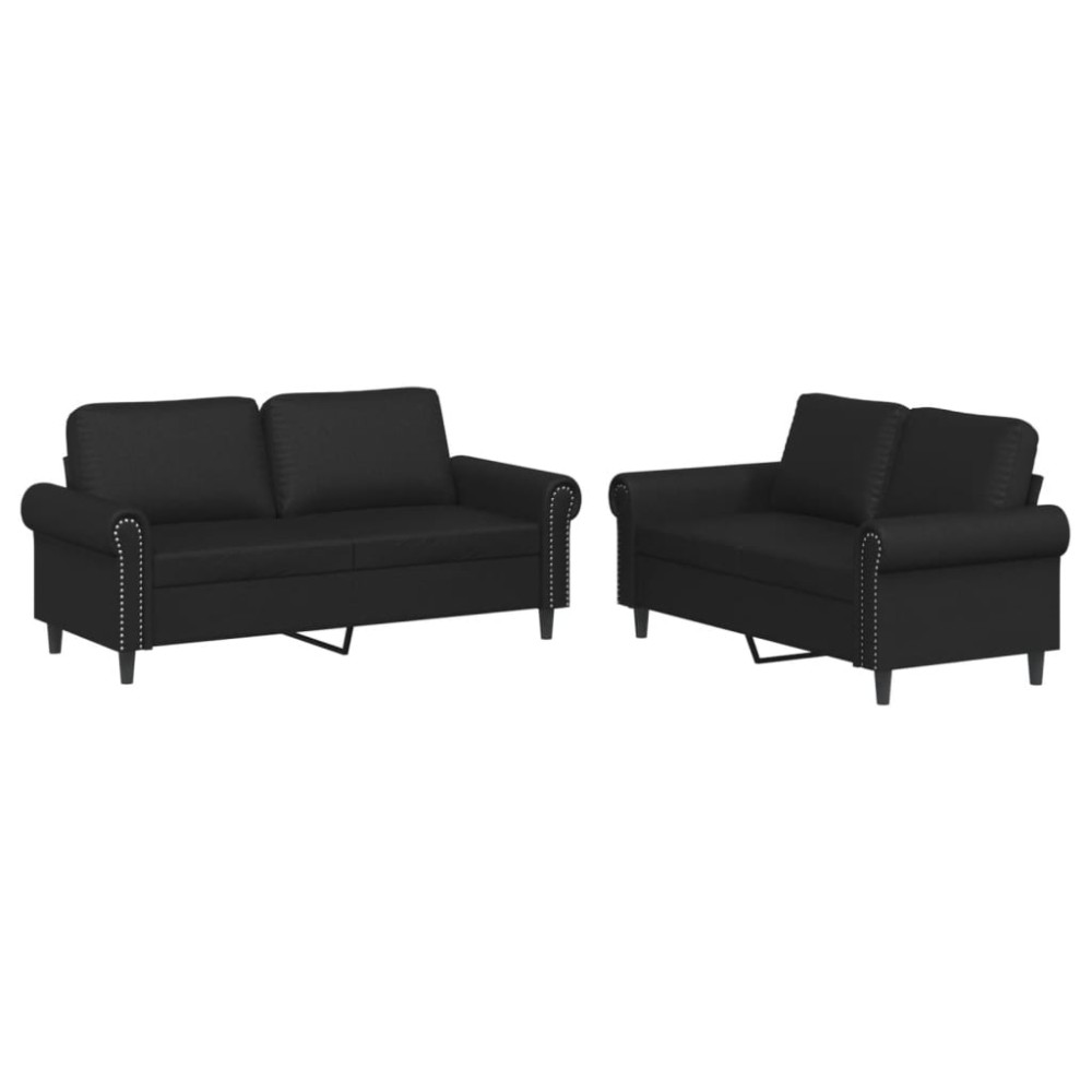 vidaXL Set de canapele cu perne, 2 piese, negru, piele ecologică