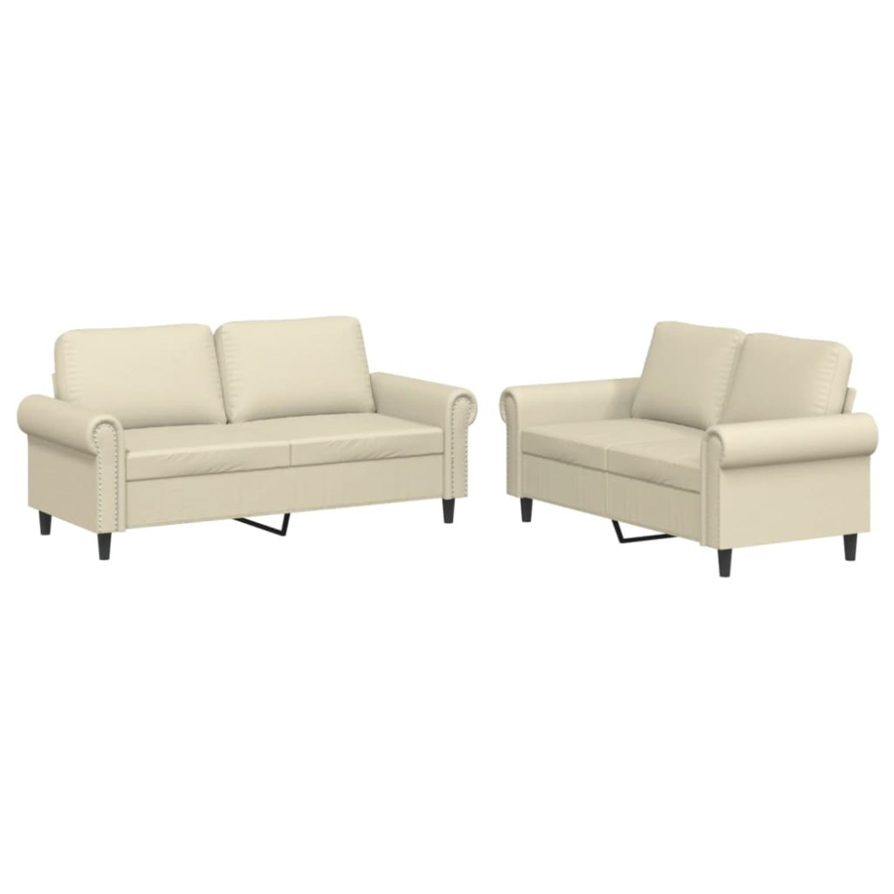 vidaXL Set de canapele cu perne, 2 piese, crem, piele ecologică