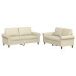 vidaXL Set de canapele cu perne, 2 piese, crem, piele ecologică