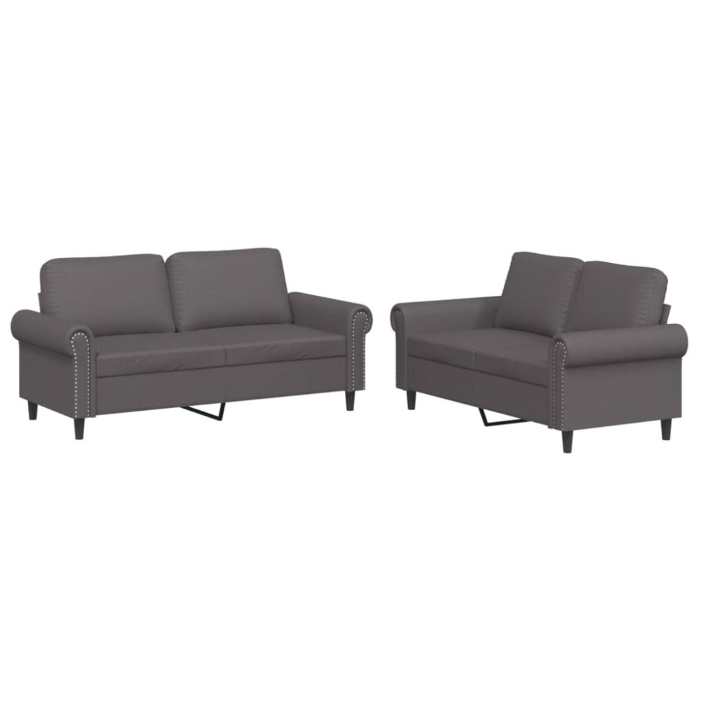 vidaXL Set de canapele cu perne, 2 piese, gri, piele ecologică