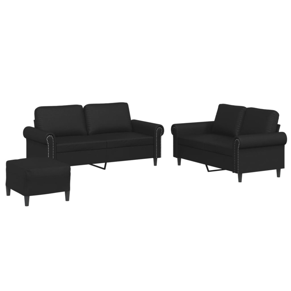 vidaXL Set de canapele cu perne, 3 piese, negru, piele ecologică