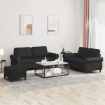 vidaXL Set de canapele cu perne, 3 piese, negru, piele ecologică vidaXL Set de canapele cu perne, 3 piese, negru, piele ecologică