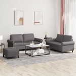 vidaXL Set de canapele cu perne, 3 piese, gri, piele ecologică vidaXL Set de canapele cu perne, 3 piese, gri, piele ecologică