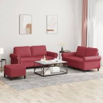 vidaXL Set de canapele cu perne, 3 piese, roșu vin, piele ecologică vidaXL Set de canapele cu perne, 3 piese, roșu vin, piele ecologică