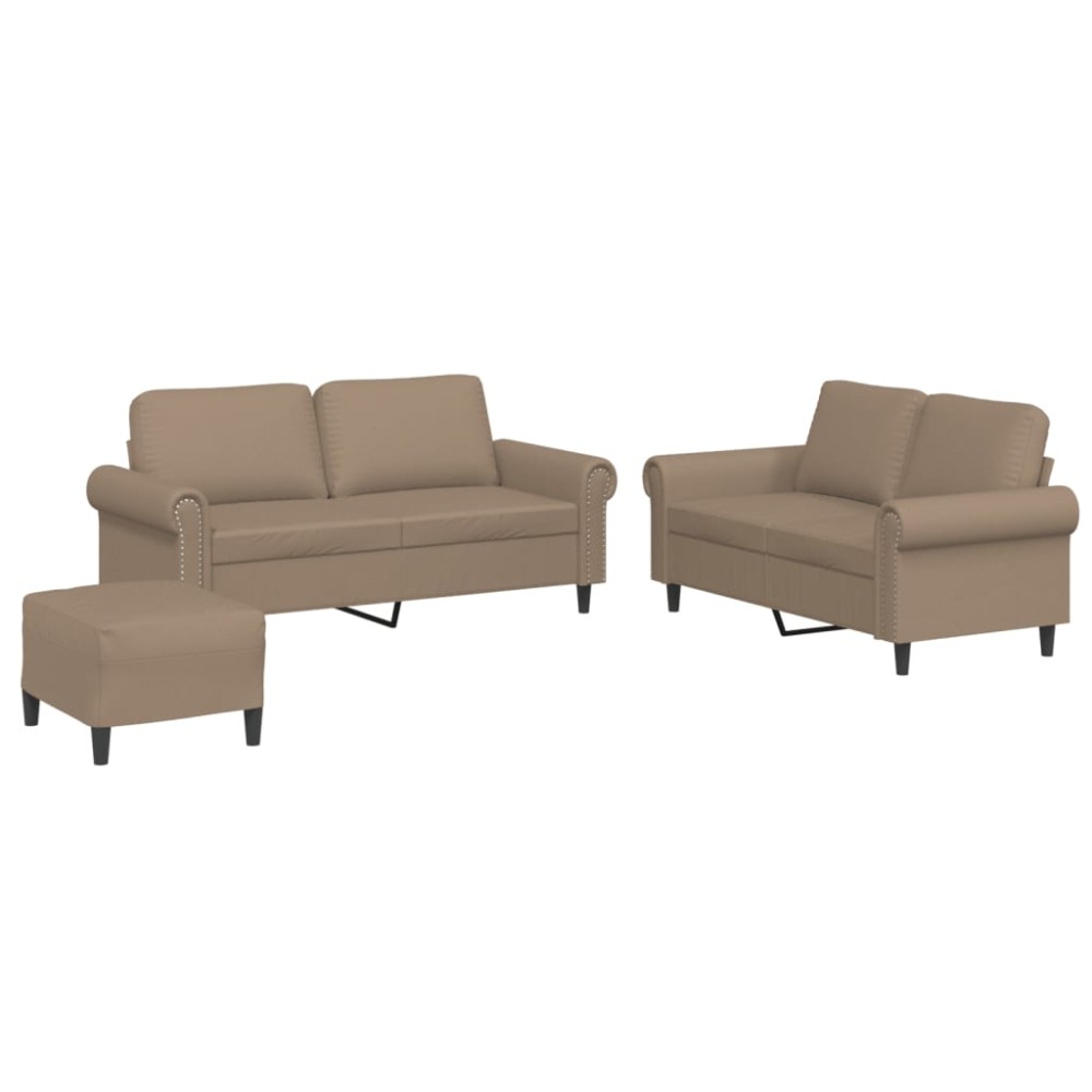 vidaXL Set de canapele cu perne, 3 piese, cappuccino, piele ecologică