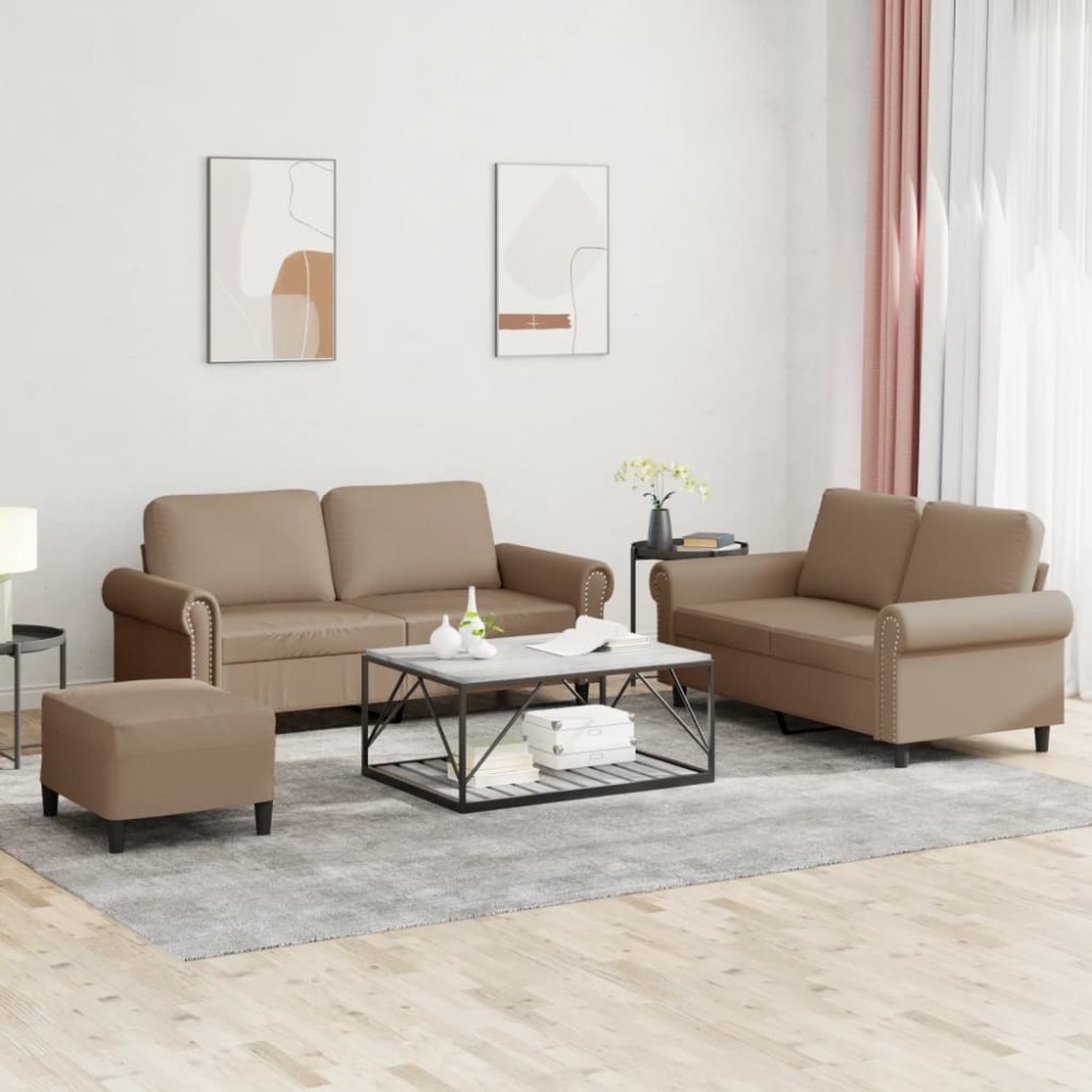 vidaXL Set de canapele cu perne, 3 piese, cappuccino, piele ecologică