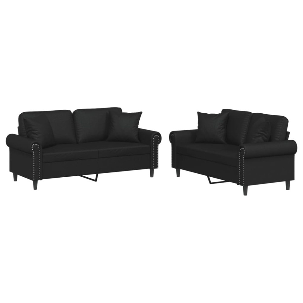 vidaXL Set de canapele cu perne, 2 piese, negru, piele ecologică