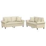 vidaXL Set de canapele cu perne, 2 piese, crem, piele ecologică