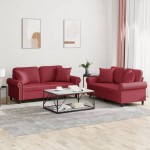 vidaXL Set de canapele cu perne, 2 piese, roșu vin, piele ecologică vidaXL Set de canapele cu perne, 2 piese, roșu vin, piele ecologică