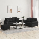 vidaXL Set de canapele cu perne, 3 piese, negru, piele ecologică vidaXL Set de canapele cu perne, 3 piese, negru, piele ecologică