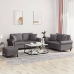 vidaXL Set de canapele cu perne, 3 piese, gri, piele ecologică vidaXL Set de canapele cu perne, 3 piese, gri, piele ecologică