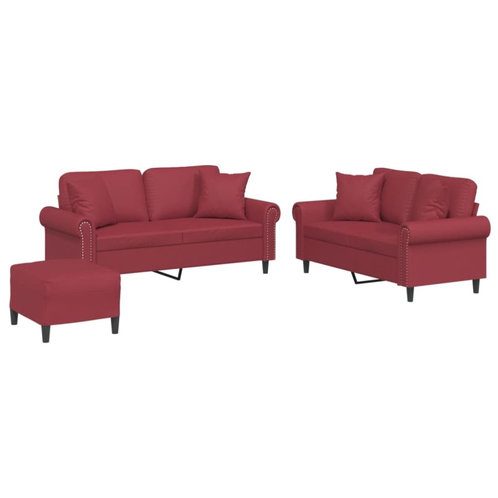 vidaXL Set de canapele cu perne, 2 piese, roșu vin, piele ecologică