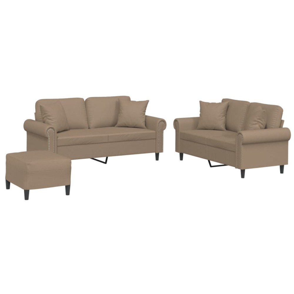 vidaXL Set de canapele cu perne, 3 piese, cappuccino, piele ecologică