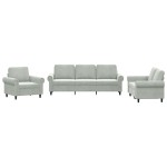 vidaXL Set de canapele cu perne, 3 piese, gri deschis, catifea vidaXL Set de canapele cu perne, 3 piese, gri deschis, catifea