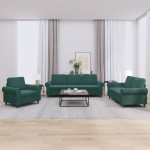vidaXL Set de canapele cu perne, 3 piese, verde închis, catifea vidaXL Set de canapele cu perne, 3 piese, verde închis, catifea