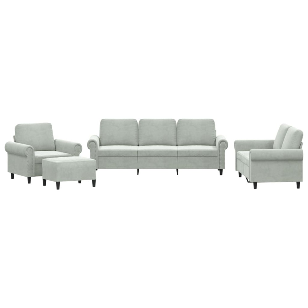 vidaXL Set de canapele cu perne, 4 piese, gri deschis, catifea