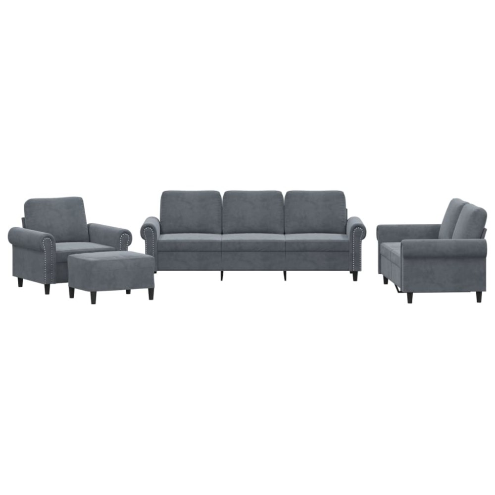 vidaXL Set de canapele cu perne, 4 piese, gri închis, catifea