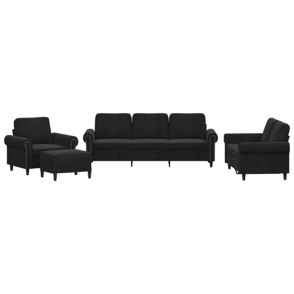vidaXL Set de canapele cu perne, 4 piese, negru, catifea