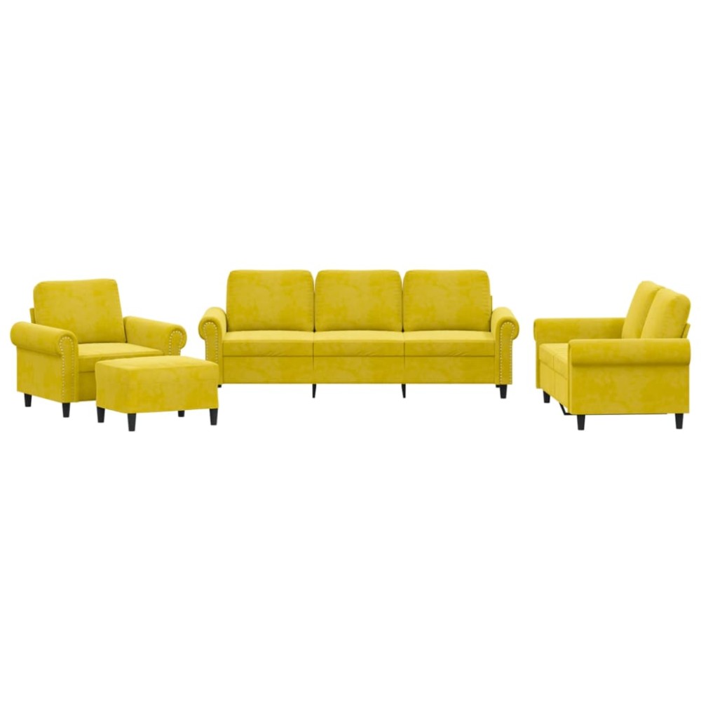vidaXL Set de canapele cu perne, 4 piese, galben, catifea
