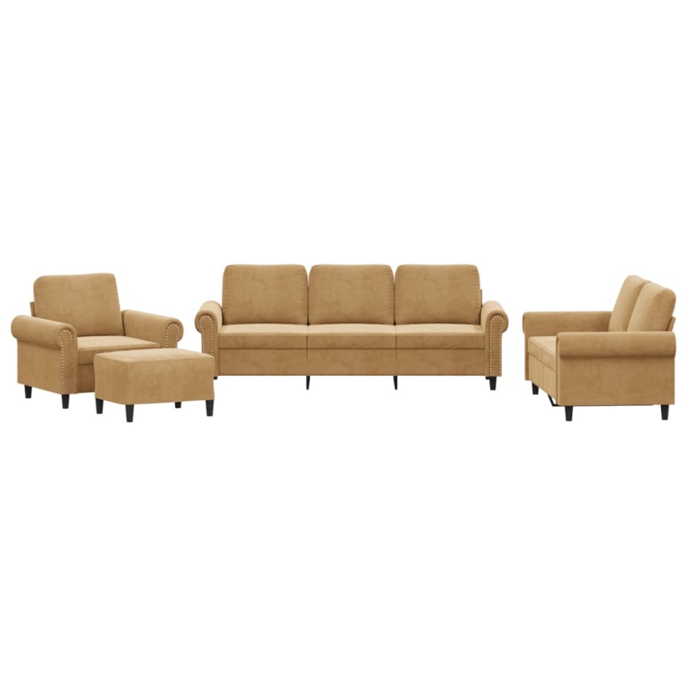 vidaXL Set de canapele cu perne, 4 piese, maro, catifea